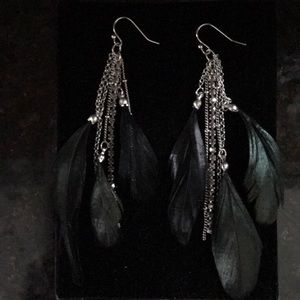 Feather Rhinestone Drop Earrings